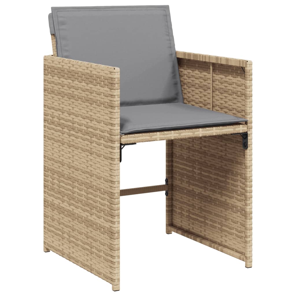 7 Piece Garden Dining Set with Cushions Mix Beige Poly Rattan
