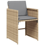 7 Piece Garden Dining Set with Cushions Mix Beige Poly Rattan - 45-Degree Angle