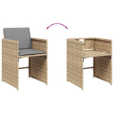 7 Piece Garden Dining Set with Cushions Mix Beige Poly Rattan - Rear View