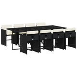 9 Piece Garden Dining Set with Cushions Black Poly Rattan - Front View