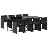 9 Piece Garden Dining Set with Cushions Black Poly Rattan - Front View