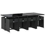 9 Piece Garden Dining Set with Cushions Black Poly Rattan - Side View