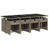 9 Piece Garden Dining Set with Cushions Grey Poly Rattan - Side View