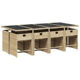 9 Piece Garden Dining Set with Cushions Mix Beige Poly Rattan