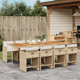 9 Piece Garden Dining Set with Cushions Beige Poly Rattan