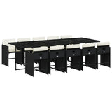 11 Piece Garden Dining Set with Cushions Black Poly Rattan - Front View
