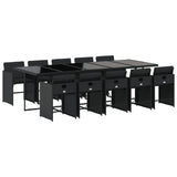 11 Piece Garden Dining Set with Cushions Black Poly Rattan - Front View