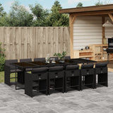 11 Piece Garden Dining Set with Cushions Black Poly Rattan