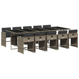11 Piece Garden Dining Set with Cushions Grey Poly Rattan - Front View