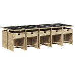 11 Piece Garden Dining Set with Cushions Beige Poly Rattan