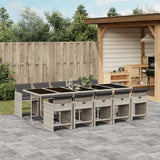 11 Piece Garden Dining Set with Cushions Light Grey Poly Rattan