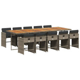 11 Piece Garden Dining Set with Cushions Grey Poly Rattan - Front View
