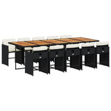 11 Piece Garden Dining Set with Cushions Black Poly Rattan - Front View