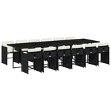 13 Piece Garden Dining Set with Cushions Black Poly Rattan - Front View
