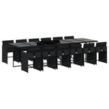 13 Piece Garden Dining Set with Cushions Black Poly Rattan - Front View