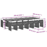 13 Piece Garden Dining Set with Cushions Grey Poly Rattan