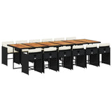 13 Piece Garden Dining Set with Cushions Black Poly Rattan - Front View