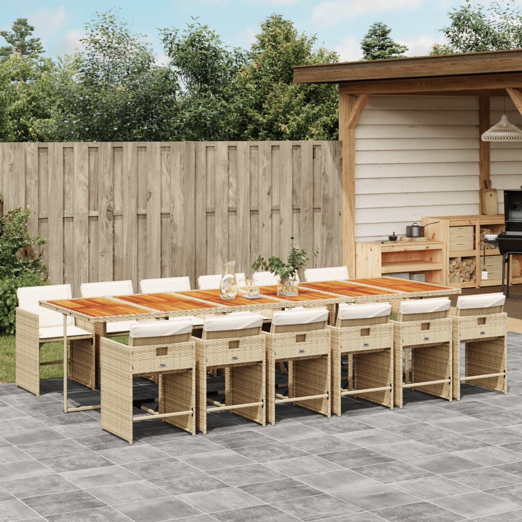 13 Piece Garden Dining Set with Cushions Beige Poly Rattan