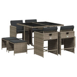 9 Piece Garden Dining Set with Cushions Grey Poly Rattan - Front View