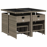 9 Piece Garden Dining Set with Cushions Grey Poly Rattan - Side View