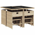 9 Piece Garden Dining Set with Cushions Beige Poly Rattan