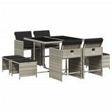 9 Piece Garden Dining Set with Cushions Light Grey Poly Rattan - Front View