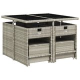 9 Piece Garden Dining Set with Cushions Light Grey Poly Rattan - Side View