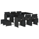 11 Piece Garden Dining Set with Cushions Black Poly Rattan - Front View