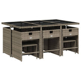 11 Piece Garden Dining Set with Cushions Grey Poly Rattan - Side View