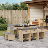 11 Piece Garden Dining Set with Cushions Mix Beige Poly Rattan