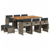 11 Piece Garden Dining Set with Cushions Grey Poly Rattan - Front View