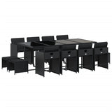 13 Piece Garden Dining Set with Cushions Black Poly Rattan - Front View