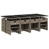 13 Piece Garden Dining Set with Cushions Grey Poly Rattan