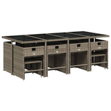 13 Piece Garden Dining Set with Cushions Grey Poly Rattan - Side View