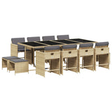 13 Piece Garden Dining Set with Cushions Mix Beige Poly Rattan - Front View
