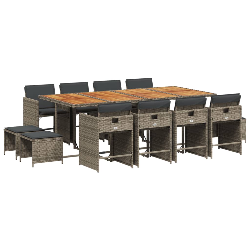 13 Piece Garden Dining Set with Cushions Grey Poly Rattan