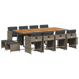 13 Piece Garden Dining Set with Cushions Grey Poly Rattan - Front View