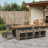 13 Piece Garden Dining Set with Cushions Grey Poly Rattan