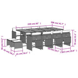 13 Piece Garden Dining Set with Cushions Beige Poly Rattan