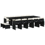 15 Piece Garden Dining Set with Cushions Black Poly Rattan - Front View