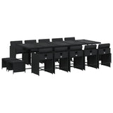 15 Piece Garden Dining Set with Cushions Black Poly Rattan - Front View