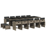 15 Piece Garden Dining Set with Cushions Grey Poly Rattan - Front View