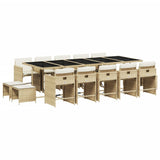 15 Piece Garden Dining Set with Cushions Beige Poly Rattan