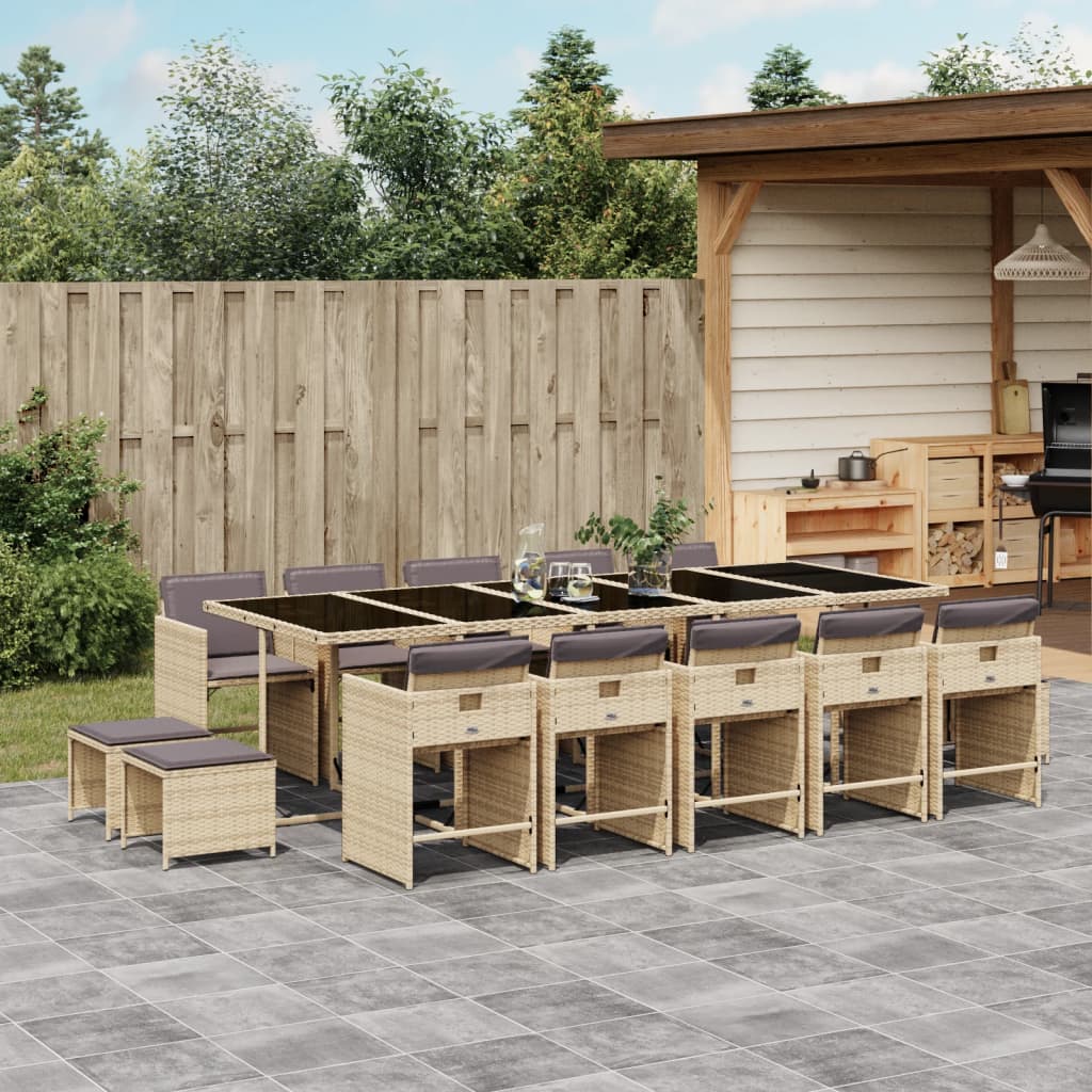 15 Piece Garden Dining Set with Cushions Mix Beige Poly Rattan