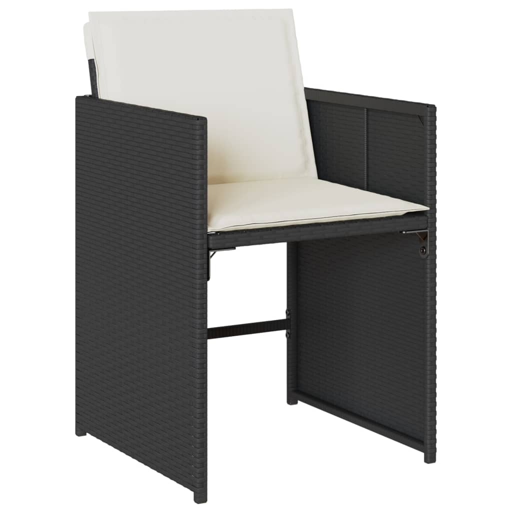 15 Piece Garden Dining Set with Cushions Black Poly Rattan