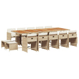 15 Piece Garden Dining Set with Cushions Beige Poly Rattan