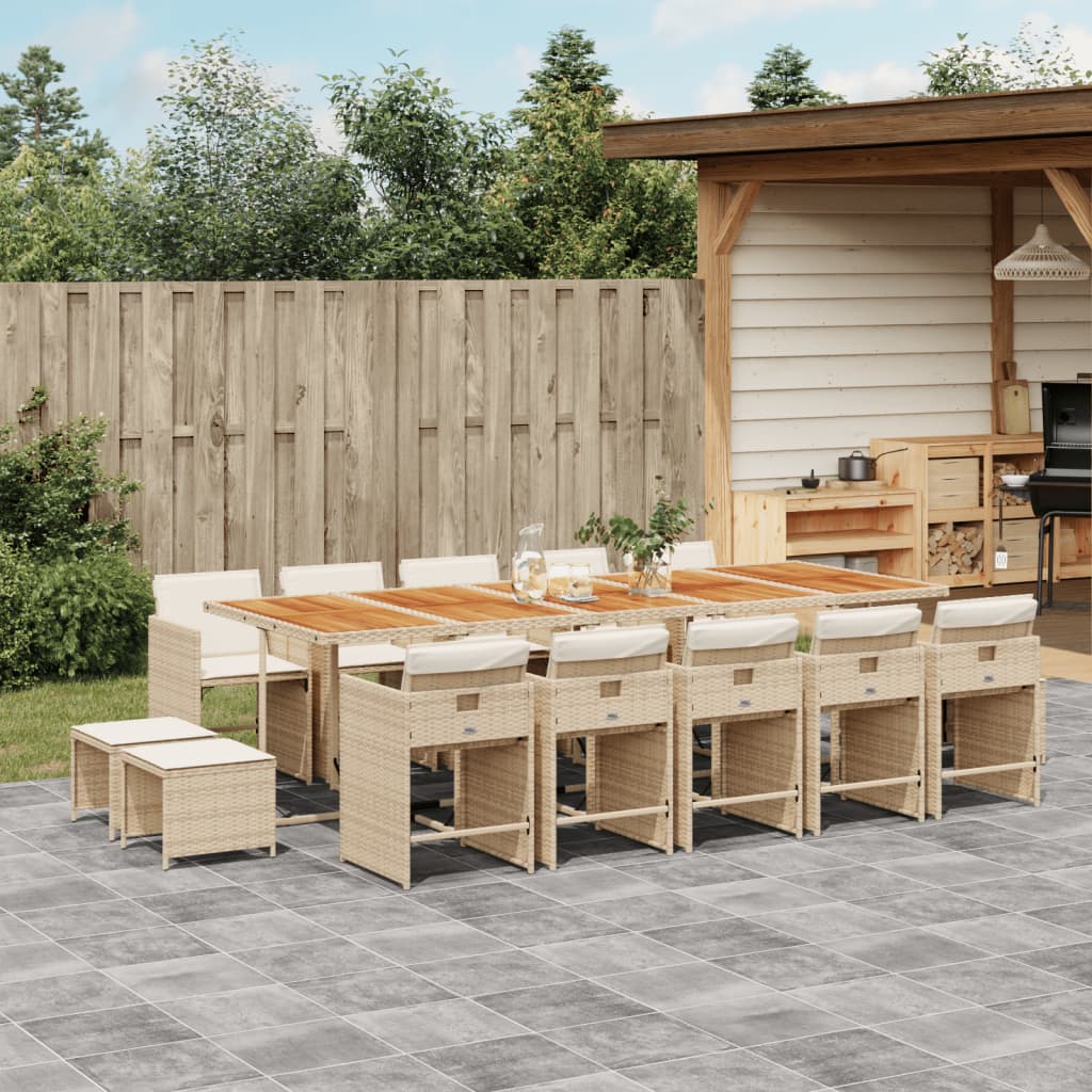 15 Piece Garden Dining Set with Cushions Beige Poly Rattan
