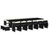 17 Piece Garden Dining Set with Cushions Black Poly Rattan - Front View