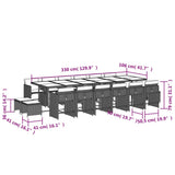 17 Piece Garden Dining Set with Cushions Black Poly Rattan