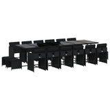 17 Piece Garden Dining Set with Cushions Black Poly Rattan